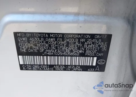 2017 Lexus Is 200T z USA, uszkodzony, nr VIN JTHBA1D25H5058562